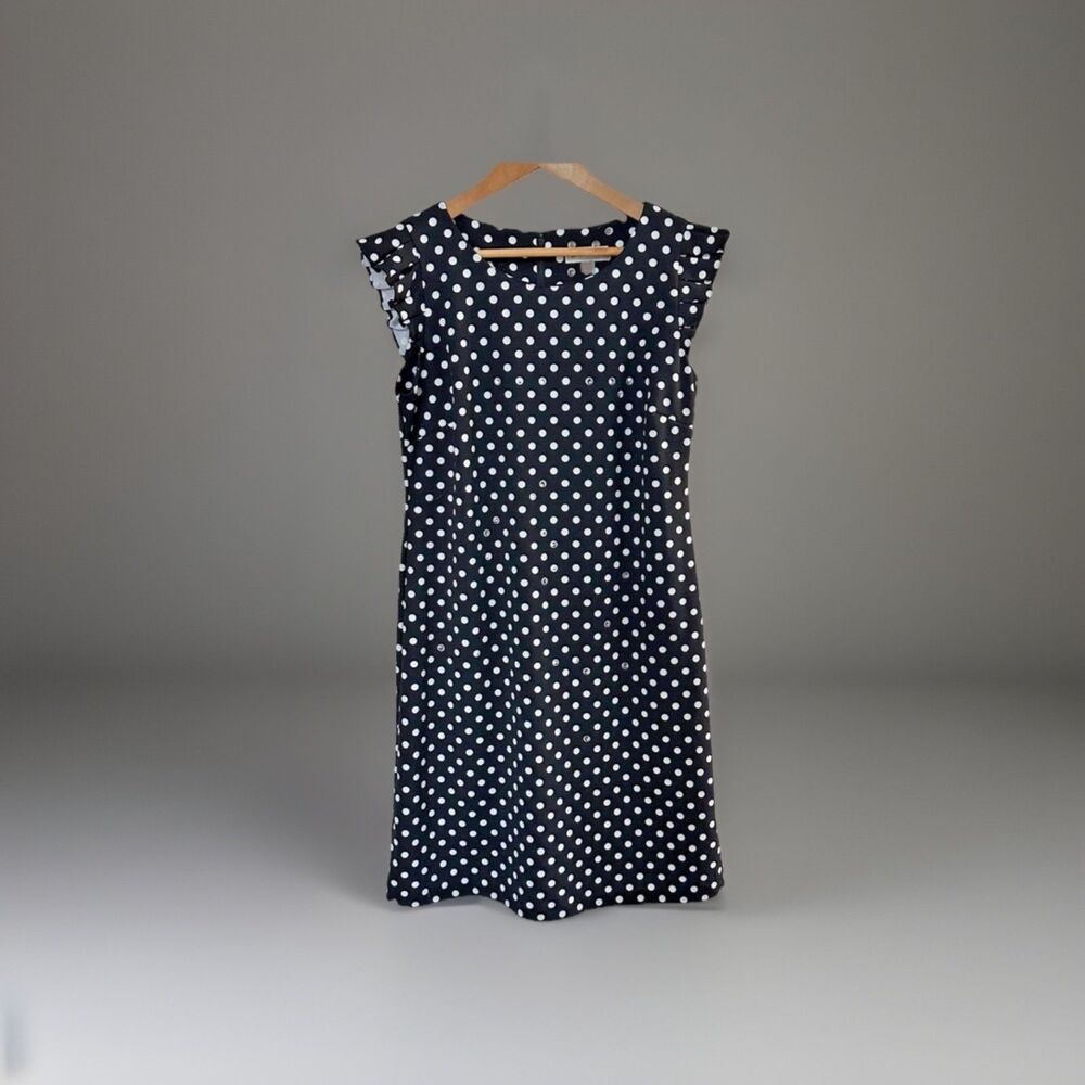Shelby and Palmer Black White Polka Dot Dress Size 12 Flutter Sleeve Sheath